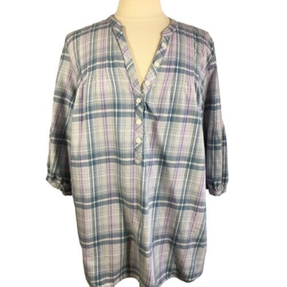 Fashion Bug Woman's Pastel Plaid Tunic Top Peasant Plus Size 18/20 Cotton